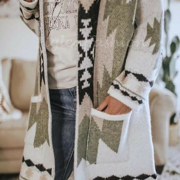New Aztec Oversized Cardigan Sweater Coat - Picture 5 of 15